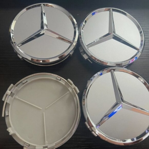 NEW Silver Chrome Mercedes Wheel Hubcaps 75mm - Picture 2 of 3